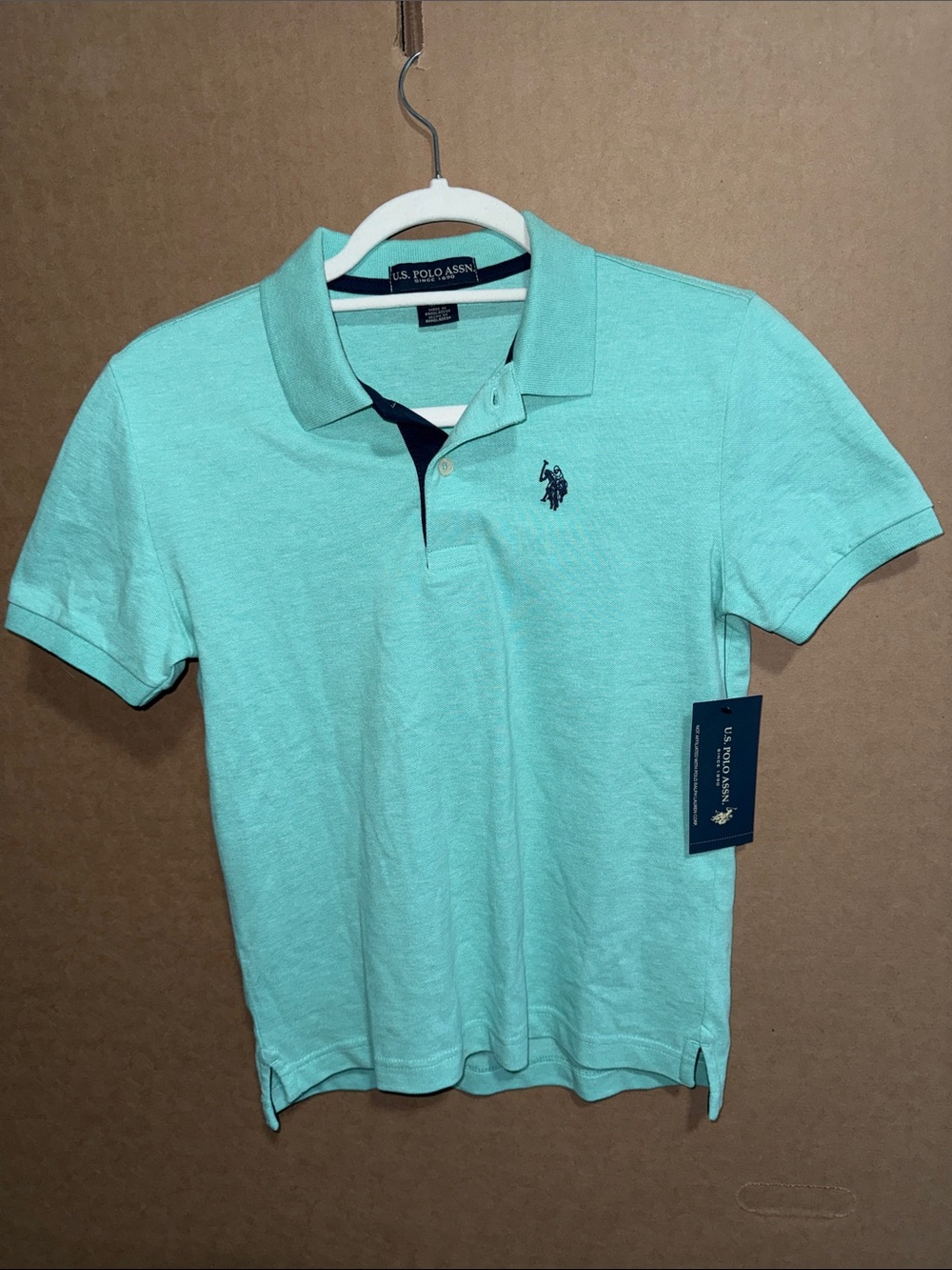 U.S. Polo Assn. Jade Green Hearher Polo with Navy Blue Contrast Trim L(10/12)NWT